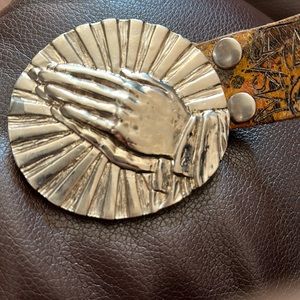 Olander Praying Hands Silver Star Belt Buckle USA With Graffiti Belt S/M
